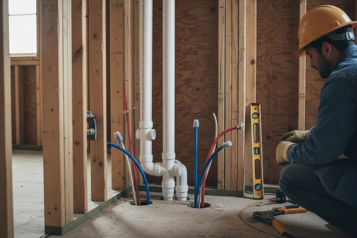 Drain and supply rough-in during Leak Detection in Pink Hill